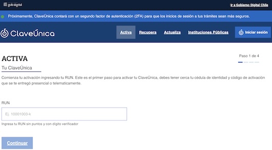 Activación de ClaveÚnica Chile, identidad digital para acceder a servicios del Estado de forma segura.