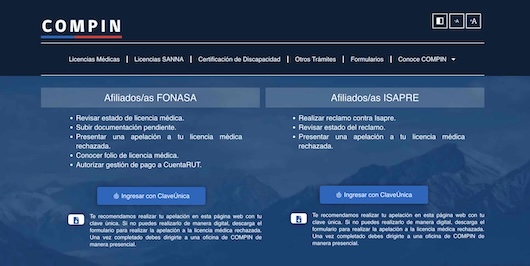 Consulta en línea estado de licencia médica en COMPIN Chile con ClaveÚnica, RUT o número de folio.