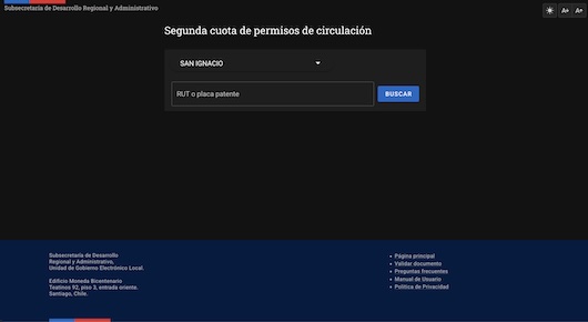 Pago en línea de segunda cuota del Permiso de Circulación San Ignacio, Ñuble, con RUT o patente.