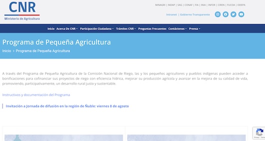 CNR Programa Pequeña Agricultura entrega bonificaciones a pequeños agricultores e indígenas para riego eficiente.
