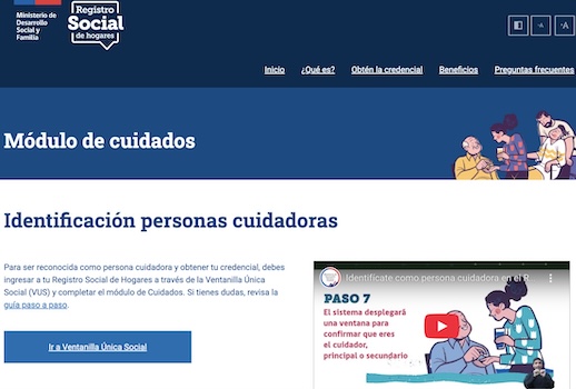 Identificación Personas Cuidadoras del Ministerio de Desarrollo Social y Familia, que permite el reconocimiento oficial y obtención de credencial para cuidadoras mediante Registro Social de Hogares y ClaveÚnica