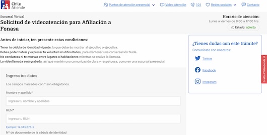 Afiliación en línea a Fonasa Chile para trabajadores, jubilados y personas sin recursos en el sistema público de salud.