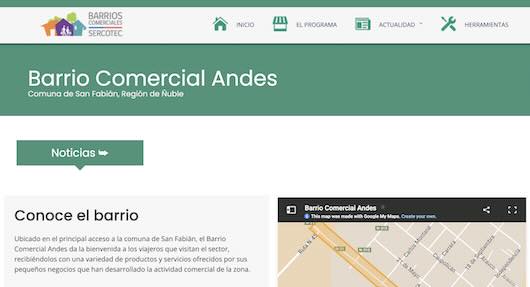 Barrio Comercial Andes en San Fabián, Ñuble, con gran variedad de pequeños negocios, servicios y gastronomía