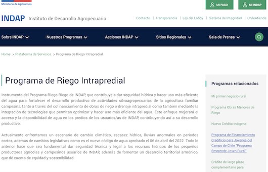 Programa PRI INDAP financia obras de riego intrapredial, bebida animal y huertas familiares para autoconsumo rural.