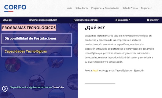 CORFO Programas Tecnológicos promueve innovación en sectores productivos con proyectos de desarrollo tecnológico.