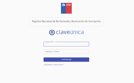 Registro Nacional de No Donantes y revocación de inscripción en Registro Civil Chile.