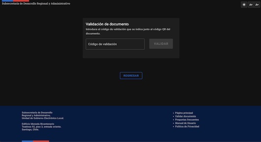 Validación online de documentos municipales San Ignacio, Ñuble, mediante código de verificación o QR.