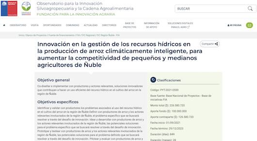 Innovación hídrica en arroz inteligente para pequeños agricultores de Ñuble. Proyecto INIA con apoyo FIC Ñuble y FIA.
