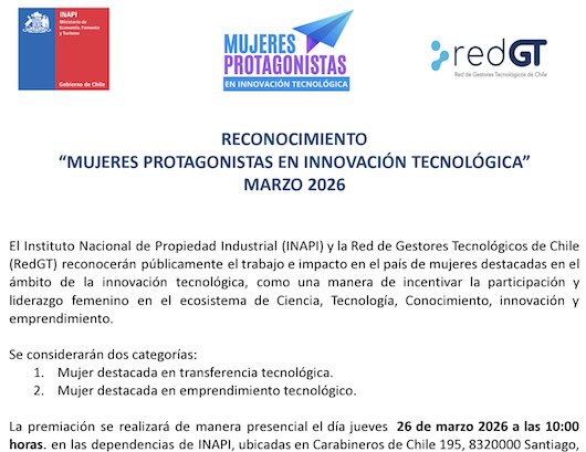 Convocatoria INAPI Mujeres Protagonistas en Innovación Tecnológica 2026 para emprendimiento y transferencia tecnológica en Chile.