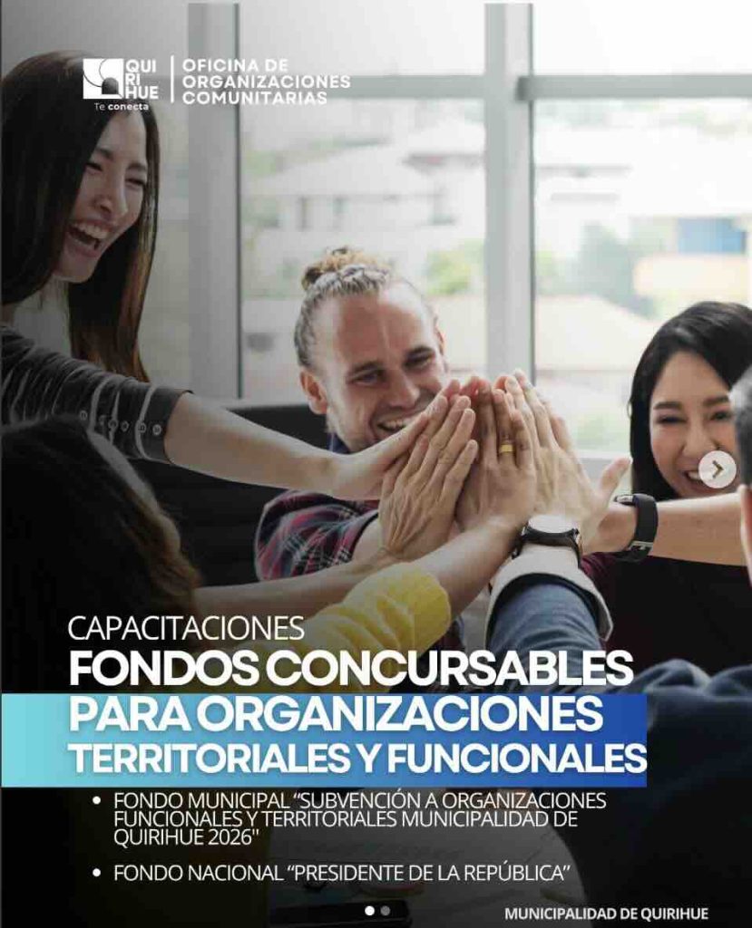 "Capacitaciones de fondos concursables 2026 en Quirihue para organizaciones comunitarias y proyectos sociales.