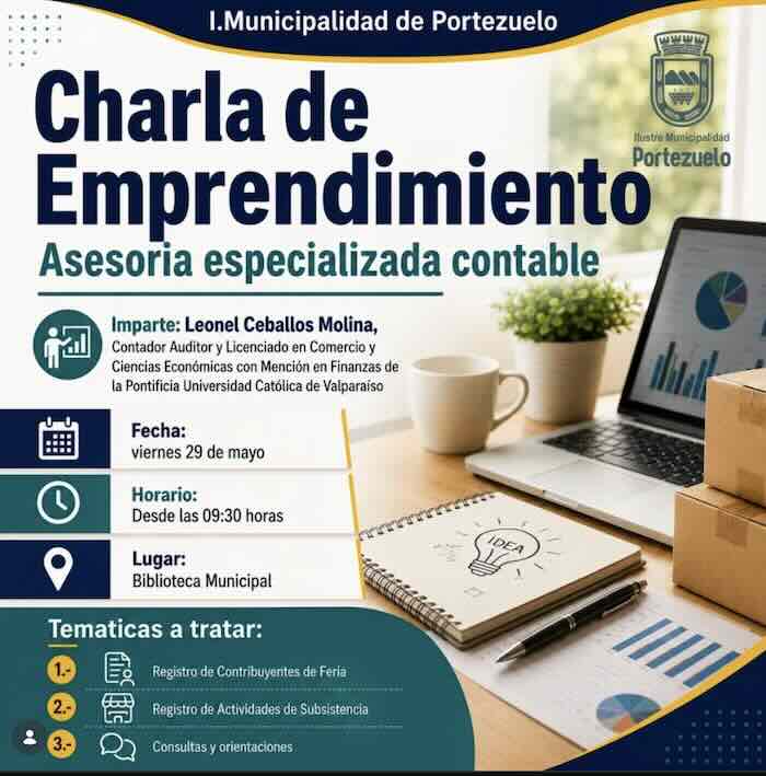 Charla de emprendimiento y asesoría contable para emprendedores de Portezuelo organizada por Odel Portezuelo.
