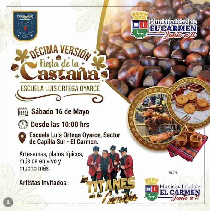Fiesta de la Castaña en El Carmen con gastronomía típica, artesanías y música tradicional chilena.