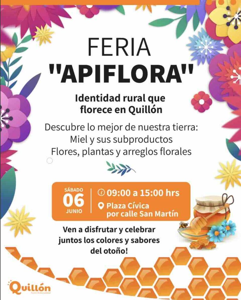 Feria Apiflora Quillón con miel, productos apícolas, flores, plantas y emprendimientos locales de Ñuble.